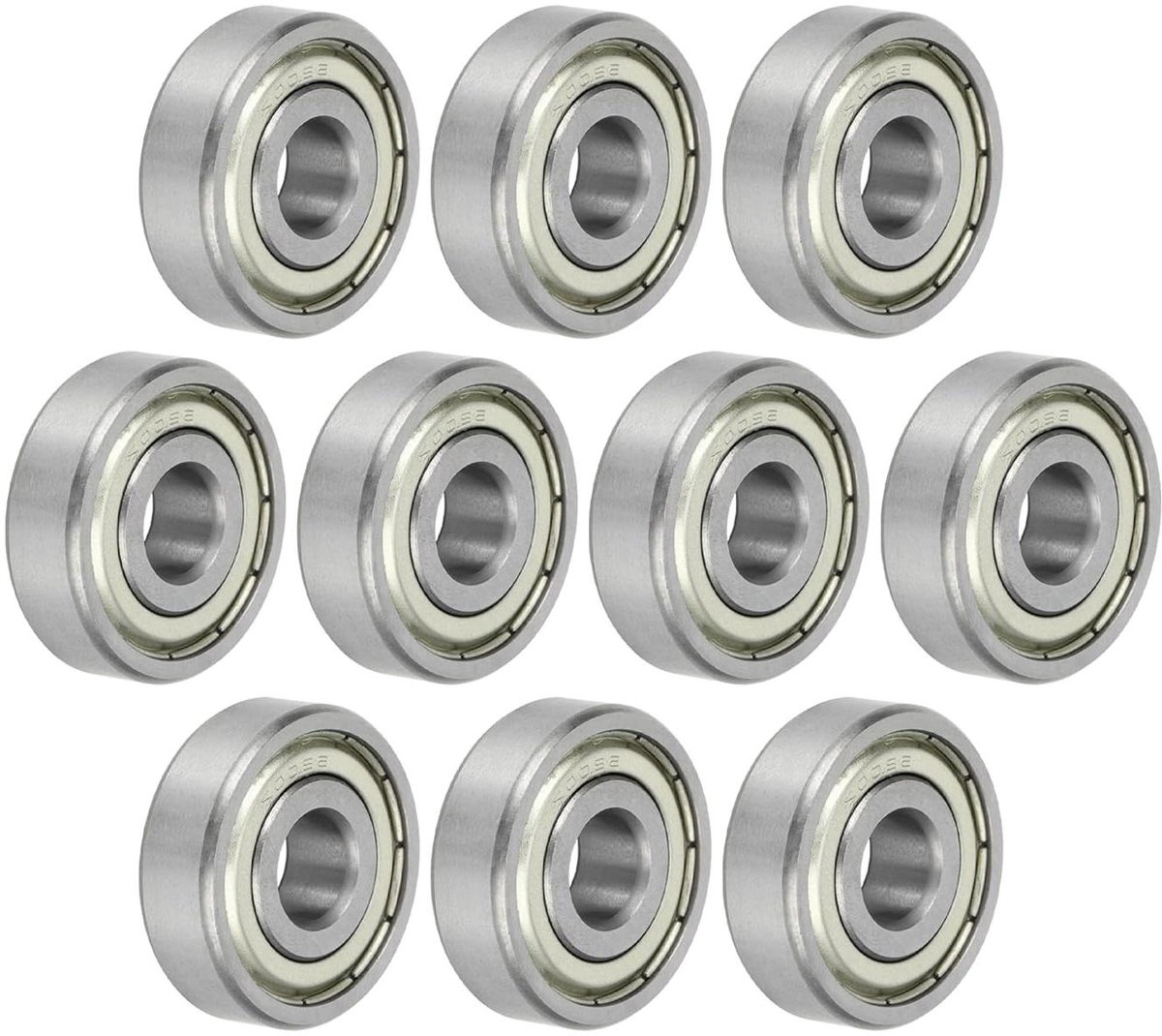 Nordivar - Stijve kogellagers 6200Z P6, 10 x 30 x 9 mm - 10 stuks - gesmeerde lagers, metalen afdichting - zilverkleurig - rollerwiel - skateboard - reserveartikel.