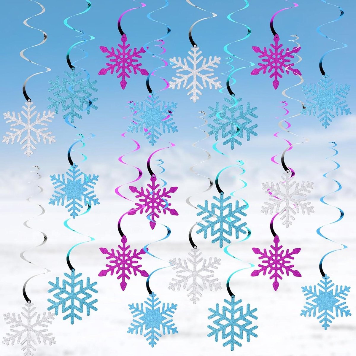 Nordivar - Winter Sneeuwvlok Hangende Swirls Decoraties, Dubbelzijdig Bedrukt - Sneeuwvlok Hangende Plafond Streamers voor Verjaardag en Thema Winter Feesten