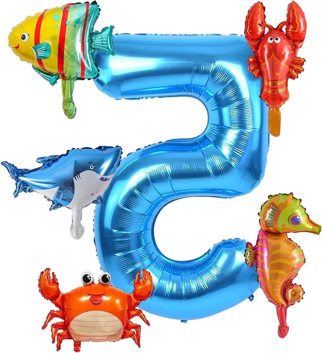 Nordivar - Zeedieren Folieballonnen Verjaardag 5 Jaar - Set van 6 Stuks - Oceaan Thema Feestballonnen voor Jongens en Meisjes - Versiering Jubileum