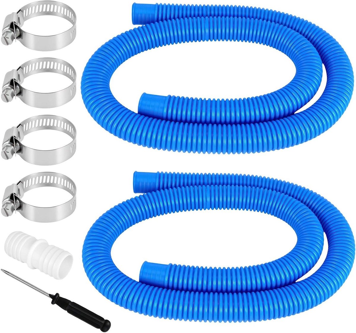 Nordivar - Zwembadslang 32 mm x 1,5 m - Set van 2 - Reserveslang voor zwembadpomp met veiligheidsclip en slangconnector - Geschikt voor bovengrondse zwembadaccessoires - Filterslang voor 330 GPH, 530 GPH - Duurzaam en flexibel
