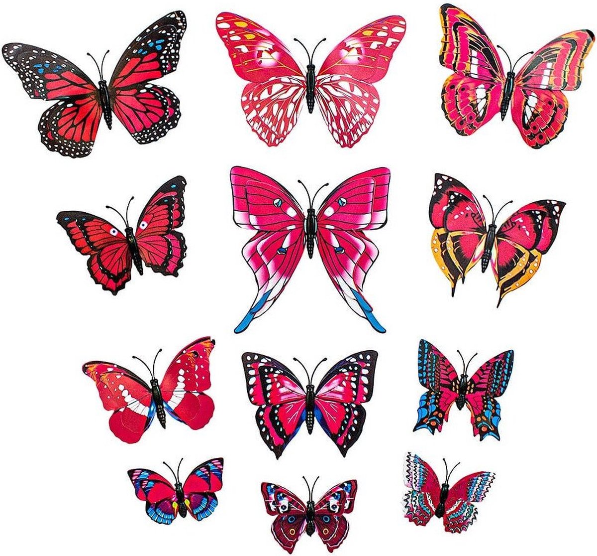 12 stuks roze decoratieve 3D-papieren vlinders voor muren