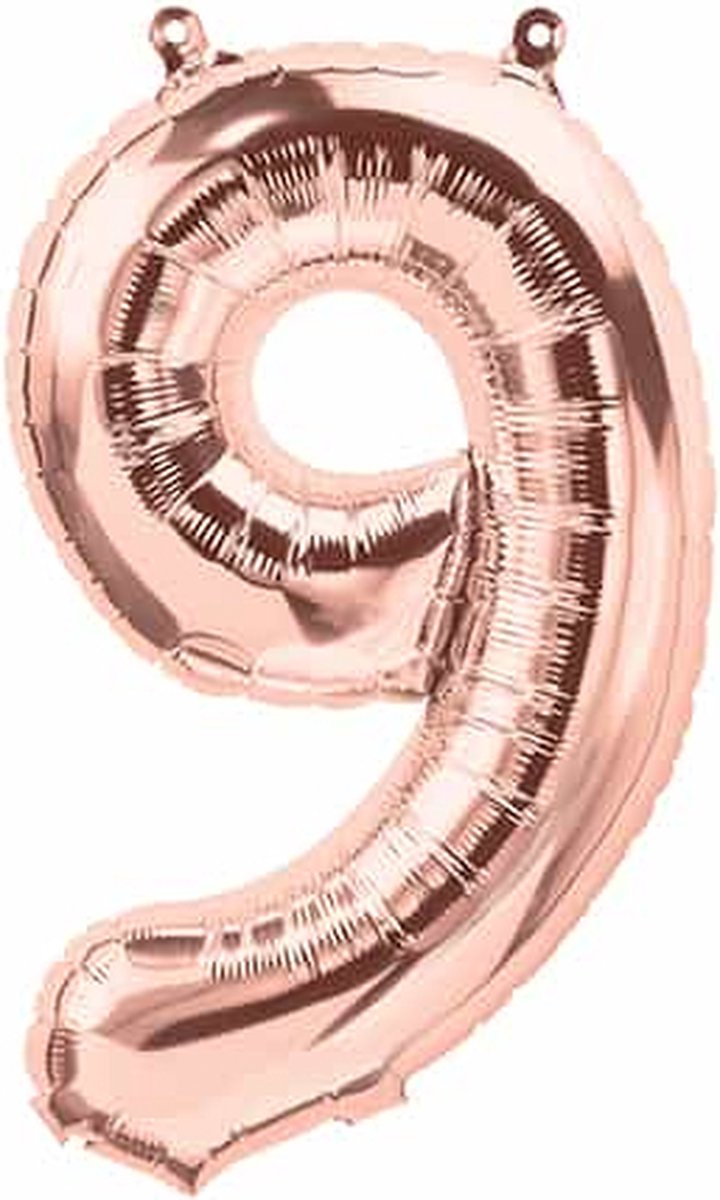 Folieballon - cijfer 9 - roségoud - 51x83cm