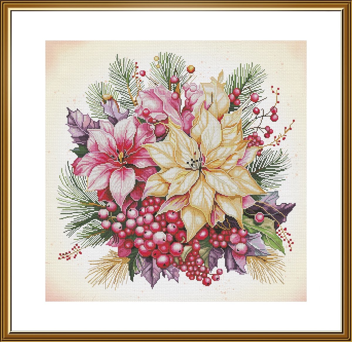 Borduurpakket Nova Sloboda - Christmas flowers - Kerstbloemen