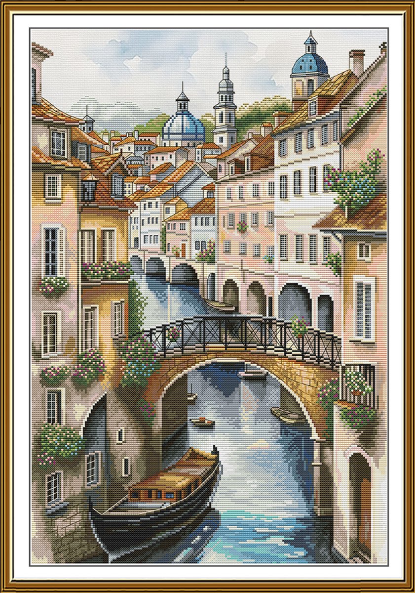 Borduurpakket Nova Sloboda - City of love. Venice - Stad der Liefde Venetië - bedrukte achtergrond