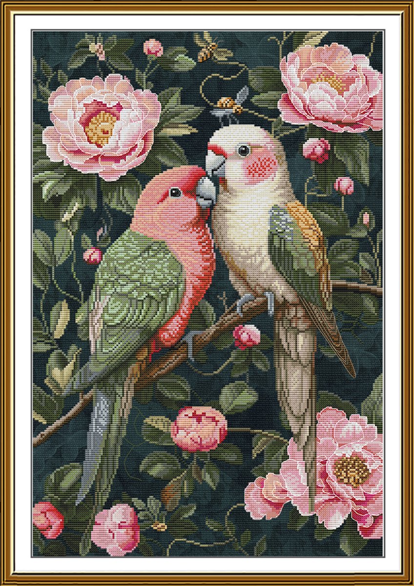 Borduurpakket Nova Sloboda - Green feather - Groene Veer - bedrukte achtergrond