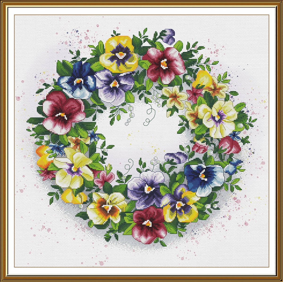 Borduurpakket Nova Sloboda - Spring Wreath - Lentekrans - (bewerkte achtergrond-14 count)