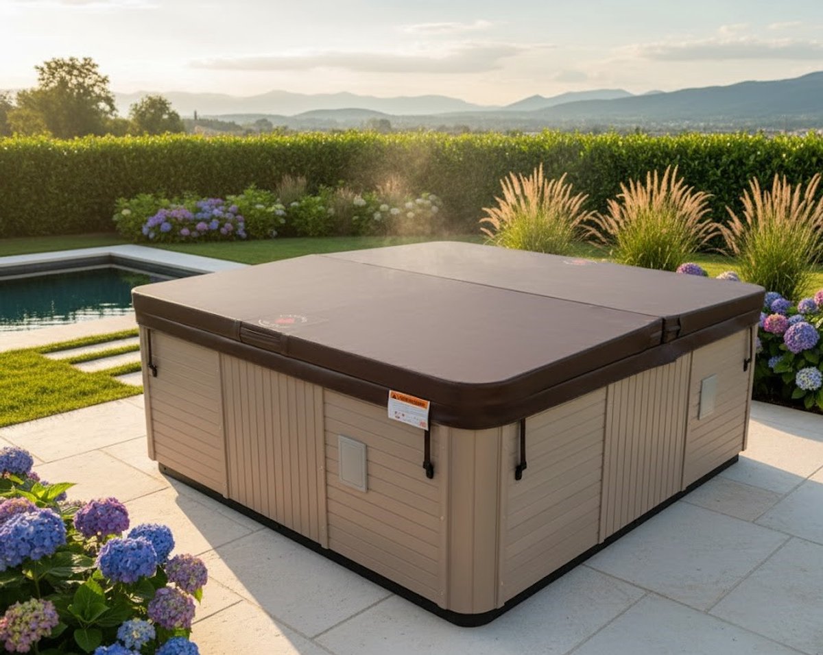 Isolerende Whirlpool Afdekking 213x213 cm – Novihome Premium PROLINE Jacuzzi Cover – 7,5 cm Dikke Thermische Spa Cover – Bruin – Weerbestendig & Energie-besparend – Hoekig Design