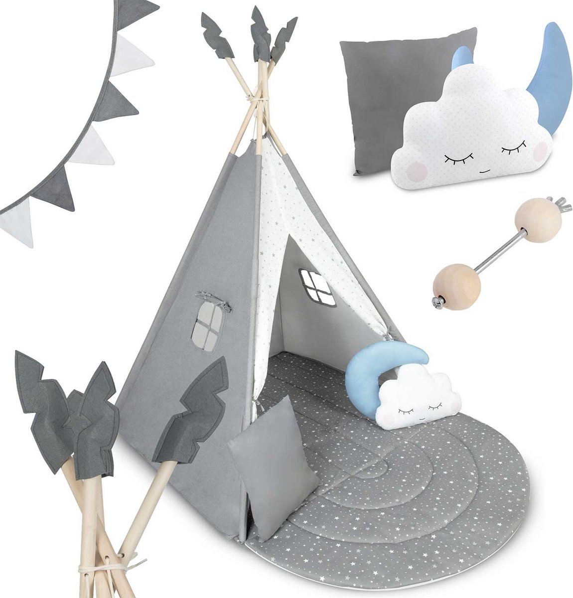 Kinder tipi tent - grijs - 116x116x165 cm