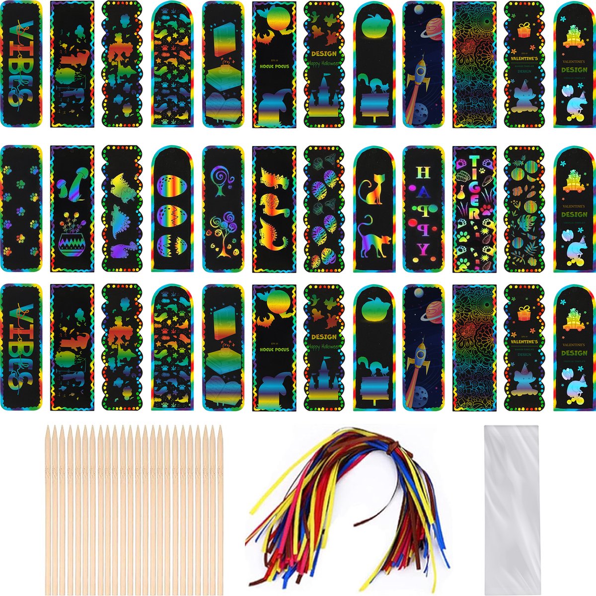 Nuvona 36x Magische Boekenleggers - Uitdeelcadeaus - Scratch Art Tekenen - Voor kinderen