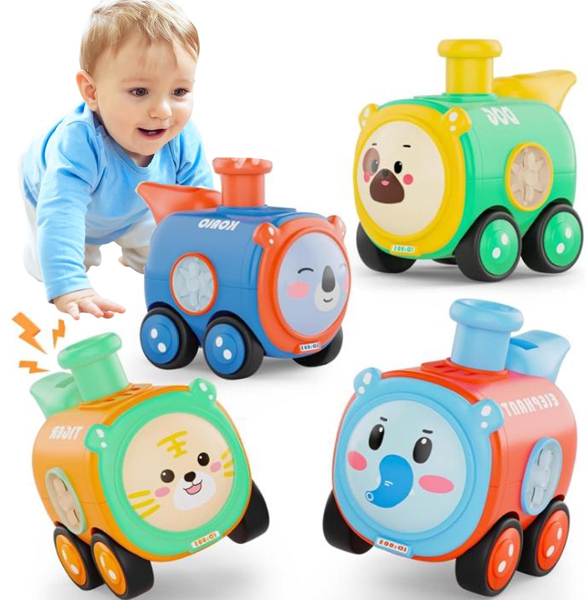 4-delige babytreinautootjes - Duwauto - Dierautootjes voor kinderen van 12-18 maanden - Verjaardagscadeaus voor jongens van 1-2 jaar