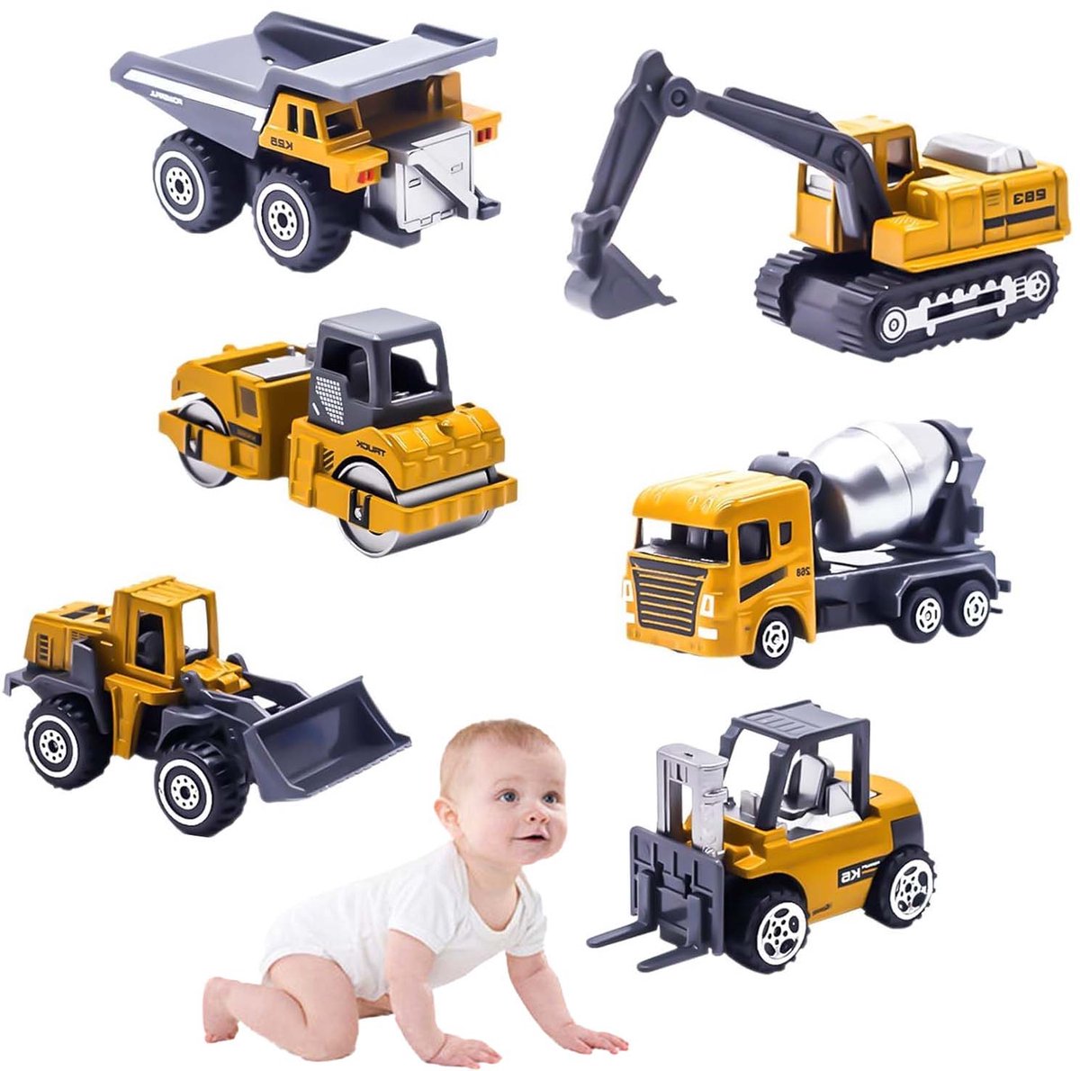 6 Stuks Kindervoertuig Speelgoed - Mini Bouwtechnisch Voertuig - Geschikt Voor Jongens En Meisjes Van 1-3 Jaar