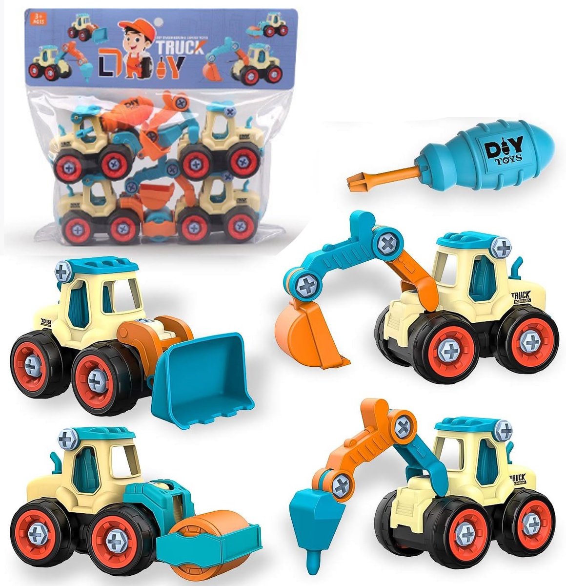 Graafmachine speelgoed vanaf 3 4 5 jaar voor jongens, 4 in 1 CONSTRUCTIE jongens zandbak zand speelgoed techniek set, demonteren DIY bouwvoertuigen educatief speelgoed voor kinderen