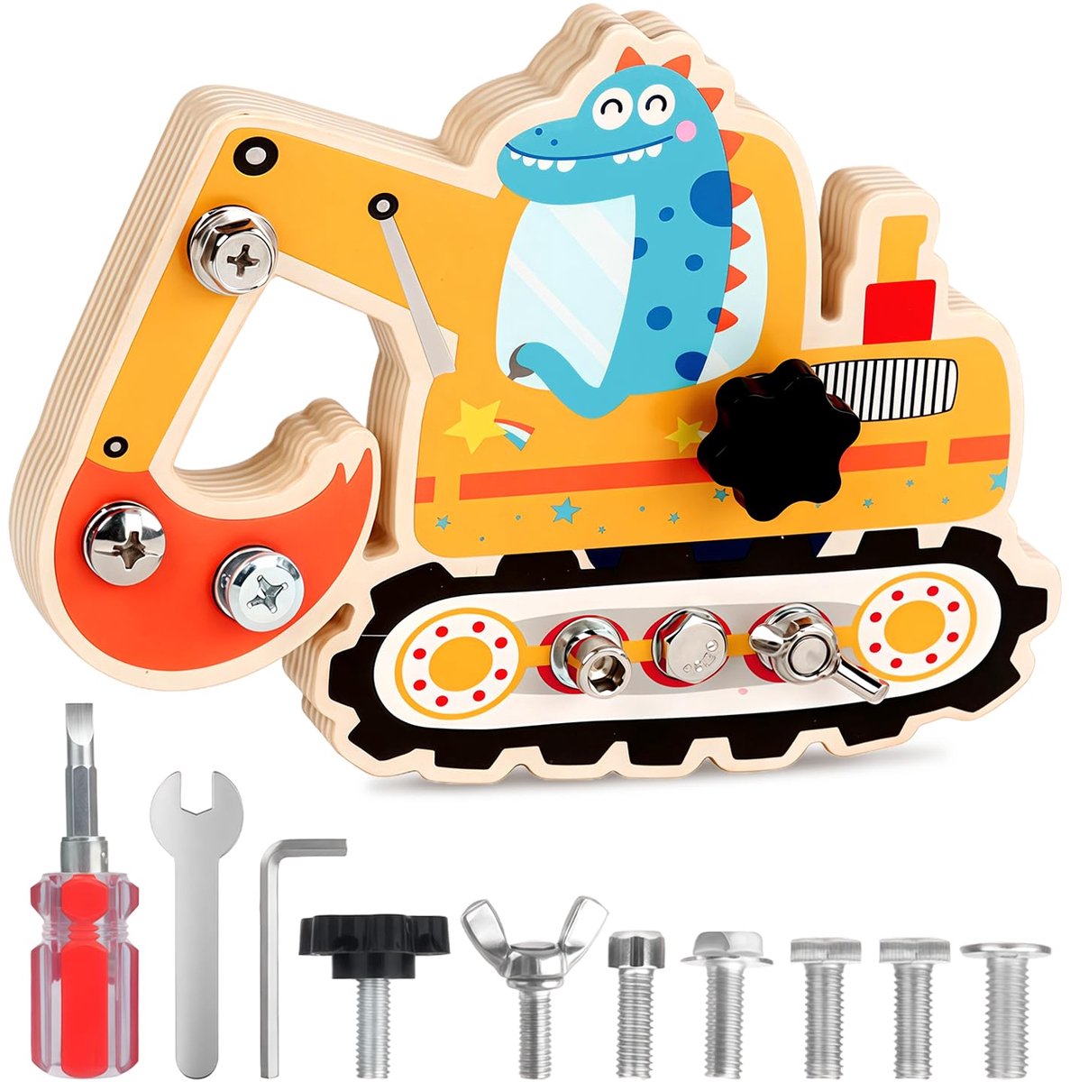 Houten graafmachine speelgoed voor kinderen vanaf 3 jaar, Montessori schroefbord, activiteitenbord, educatief speelgoed, cadeau voor jongens en meisjes.