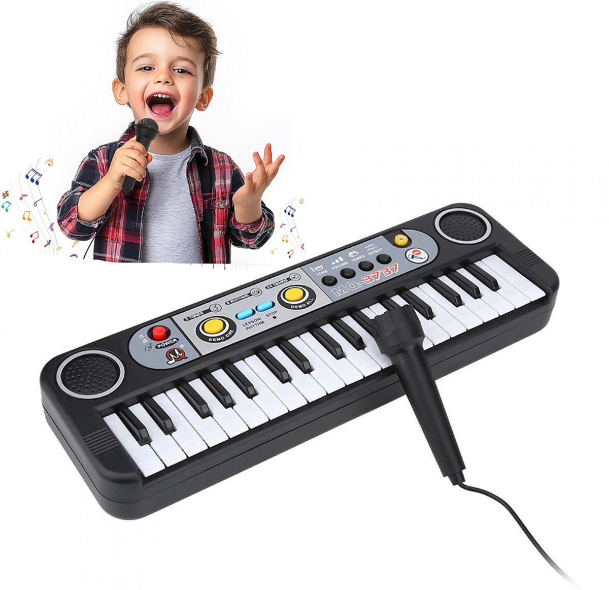 Kinderpiano Met Microfoon - 37 Toetsen Elektronisch Muziekkeyboard - Draagbaar Multifunctioneel Educatief Muziekspeelgoed - Cadeau Voor Jongens En Meisjes Van 3 Jaar Oud