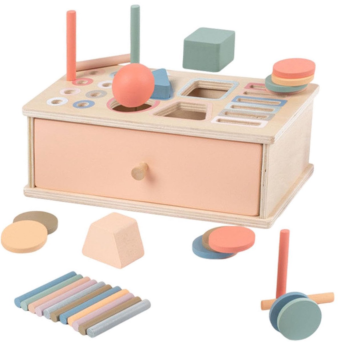 Montessori Kleur Sorteren Speelgoed - 3-in-1 Houten Object Permanente Box met Lade Vorm Matching Sensorisch Speelgoed - Vorm Sorteren Educatie voor Baby Peuter Jongens Meisjes Drop Druk Box