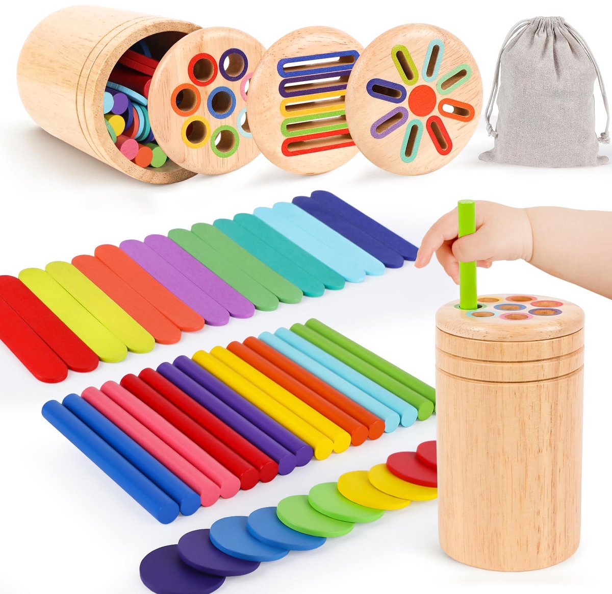 Montessori-speelgoed vanaf 1 jaar - Kleurensorteerspel Kinderspeelgoed - Motorisch speelgoed Houten speelgoed - Meisjes Jongens Babyspeelgoed Cadeau - Stijl B