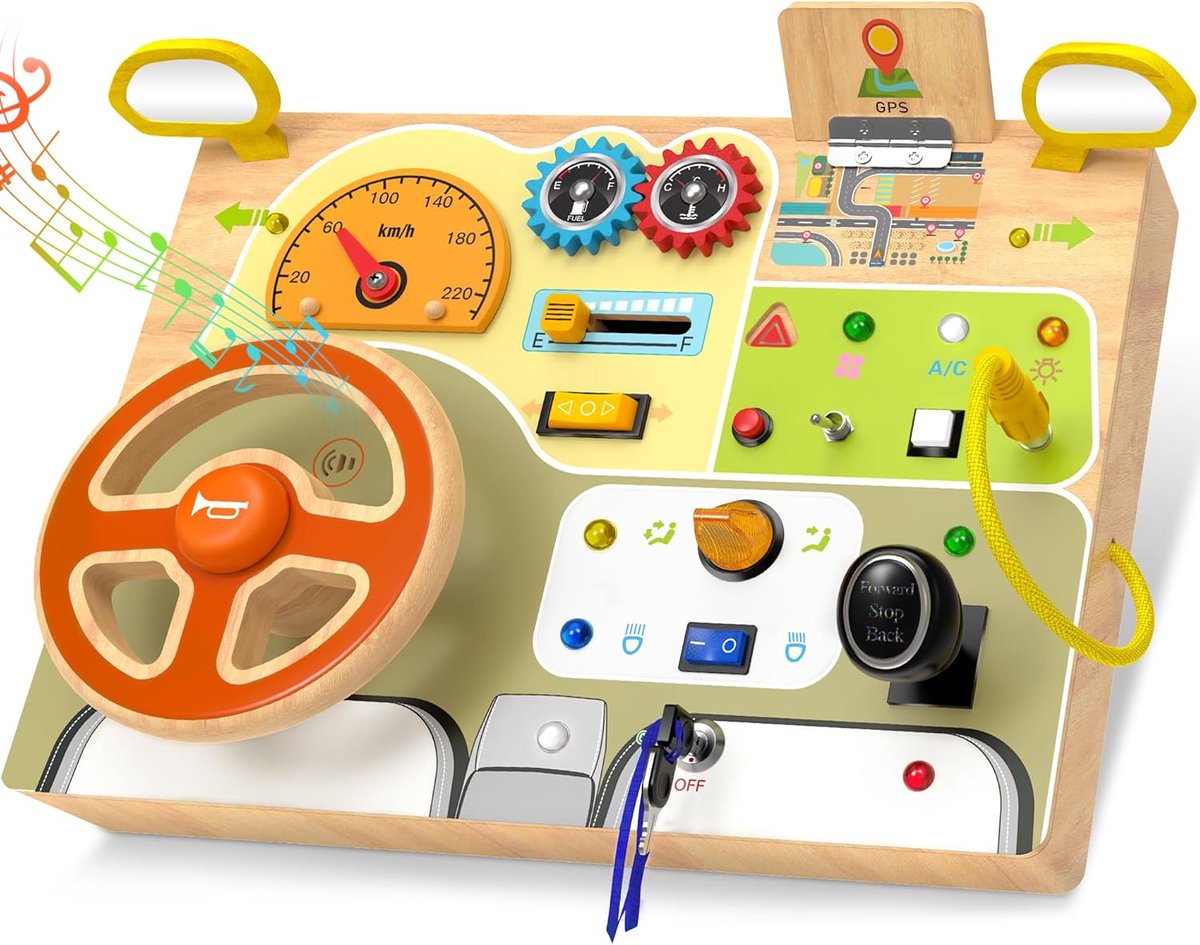 Montessori-speelgoed voor peuters - Houten baby-bezigheidsbord - Zintuiglijk speelgoed met lichtschakelaar - Reisspeelgoed voor educatieve activiteiten voor peuters
