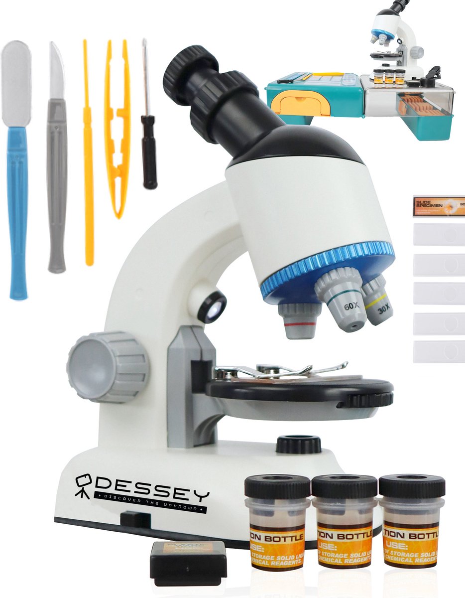 ODESSEY Microscoop - met Werktafeltje - 1200X Vergroting - Preparaat - Kinderen - Junior - Microscope