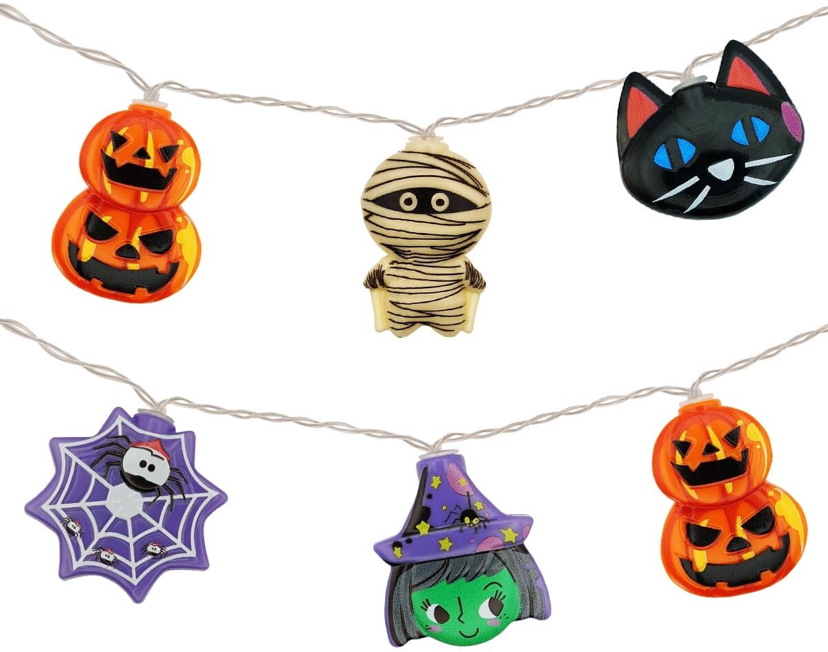 Halloween Lichtsnoer - 6 Meter - 40 LED Lampjes - Pompoen, Heks, Mummie, Kat -Inclusief Batterijen - Warm Wit Licht
