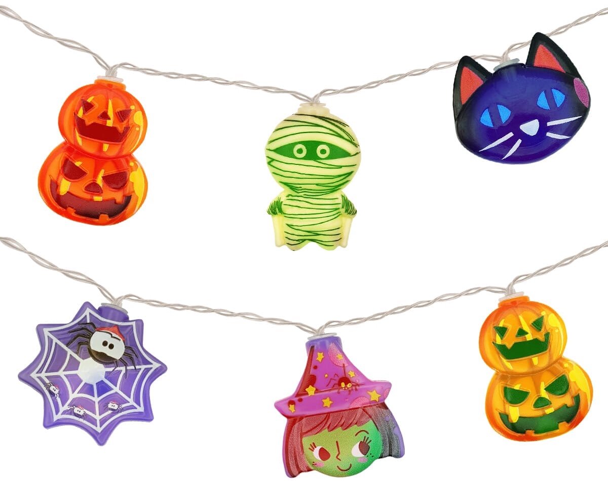 Halloween Lichtsnoer Gekleurd - 3 Meter - 20 LED Lampjes - Pompoen, Heks, Mummie, Kat - Inclusief Batterijen - Gekleurd Licht