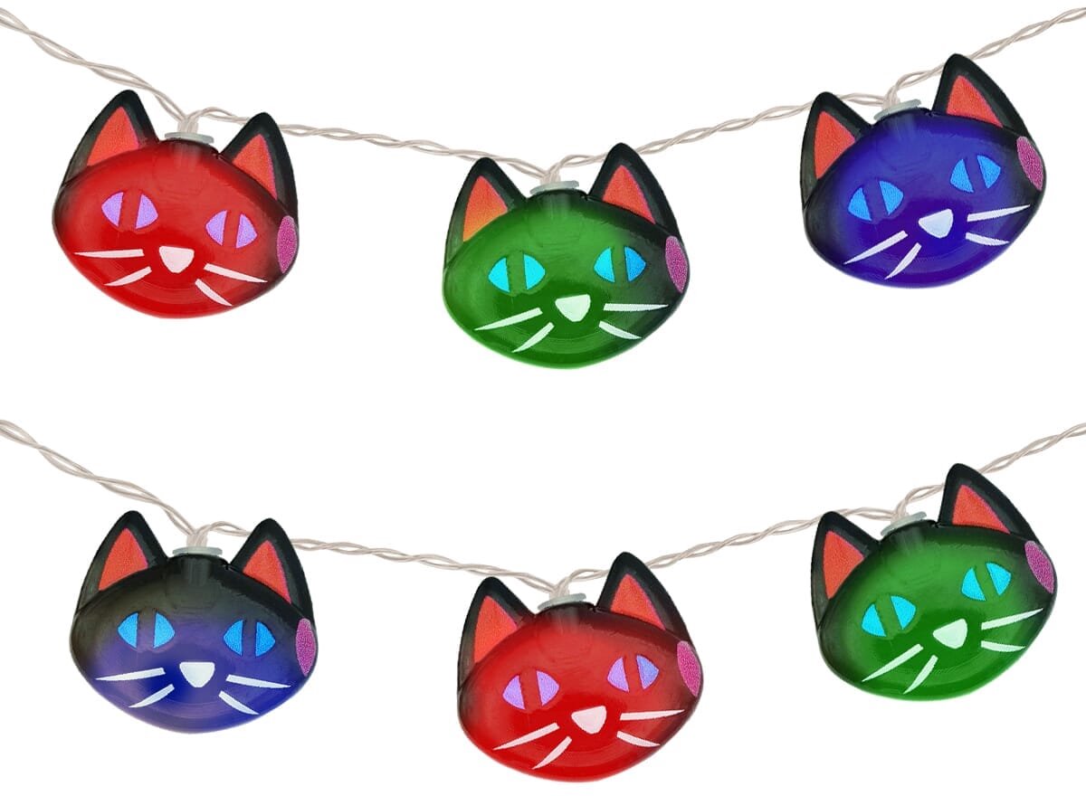 Halloween Lichtsnoer Kat Gekleurd - 6 Meter - 40 LED Lampjes - Inclusief Batterijen - Gekleurd Licht