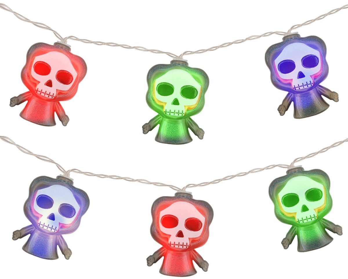 Halloween Lichtsnoer Magere Hein Gekleurd - 1.5 Meter - 10 LED Lampjes - Inclusief Batterijen - Gekleurd Licht