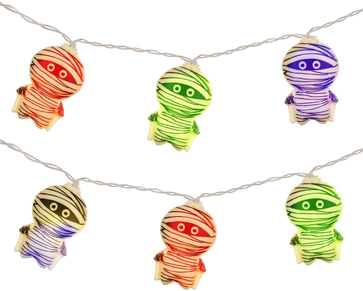 Halloween Lichtsnoer Mummie Gekleurd - 3 Meter - 20 LED Lampjes - Inclusief Batterijen - Gekleurd Licht