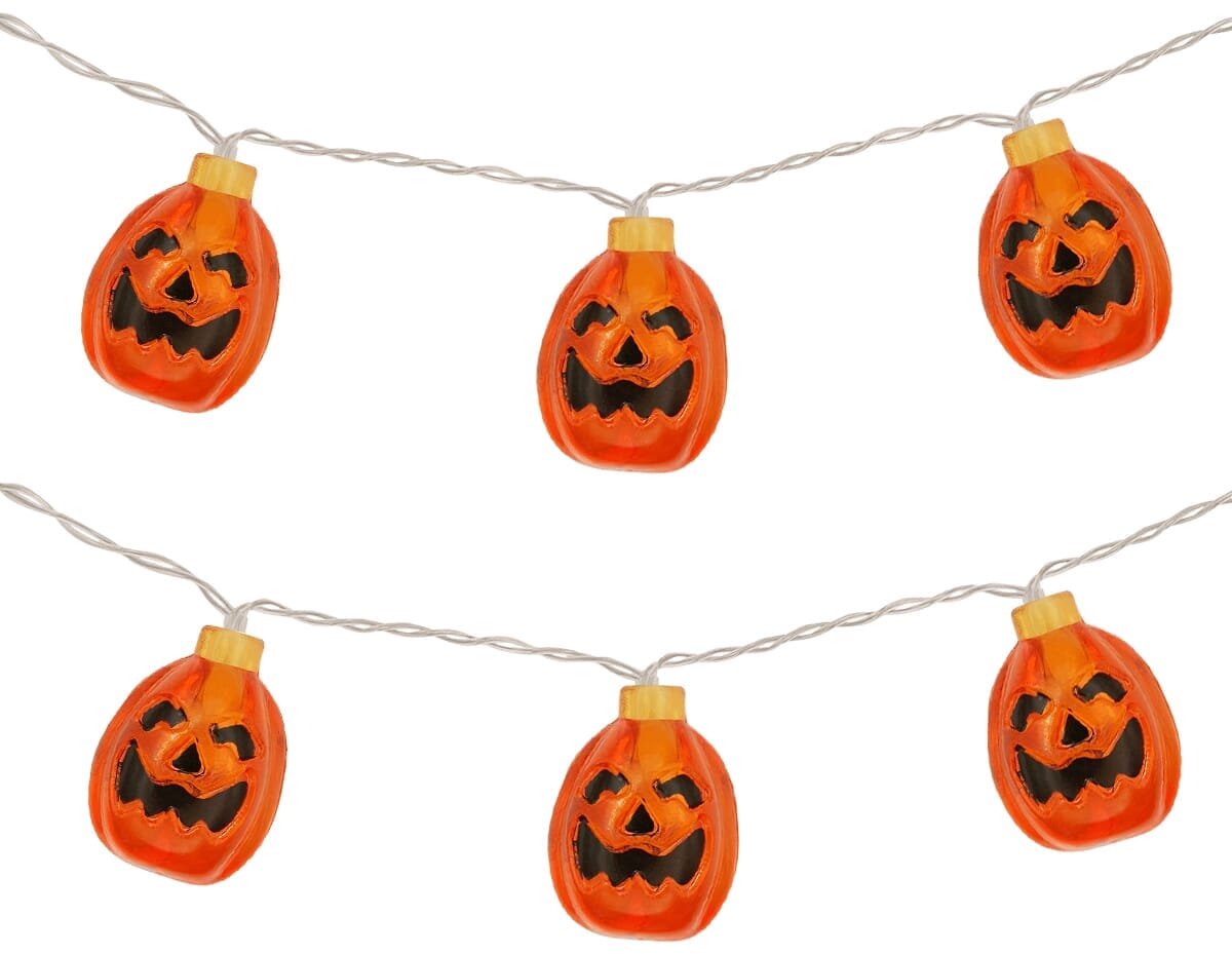Halloween Lichtsnoer Pompoen Doorzichtig - 1.5 Meter - 10 LED Lampjes - Inclusief 2x AA Batterijen - Halloween Decoratie - Warm Wit Licht