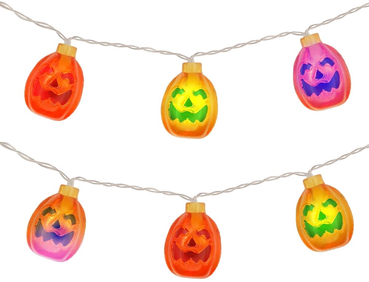 Halloween Lichtsnoer Pompoen Doorzichtig en Gekleurd - 6 Meter - 40 LED Lampjes - Inclusief Batterijen - Gekleurd Licht