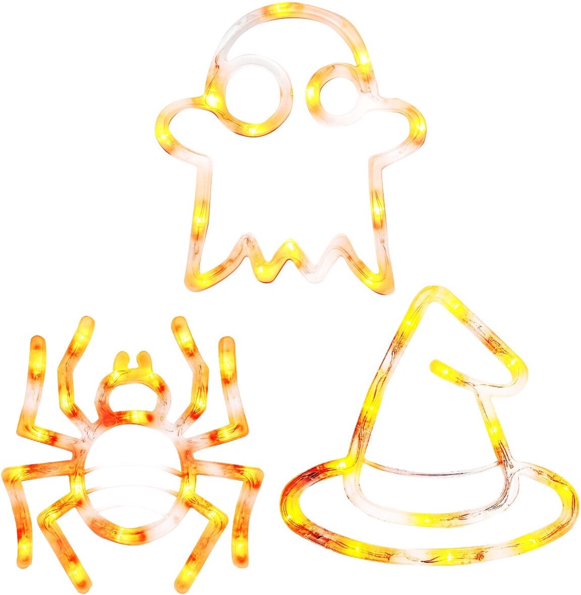 Halloween Verlichting Raam Set - 20 cm - Heksenhoed, Spin, Spook - Met Zuignap - 3 stuks