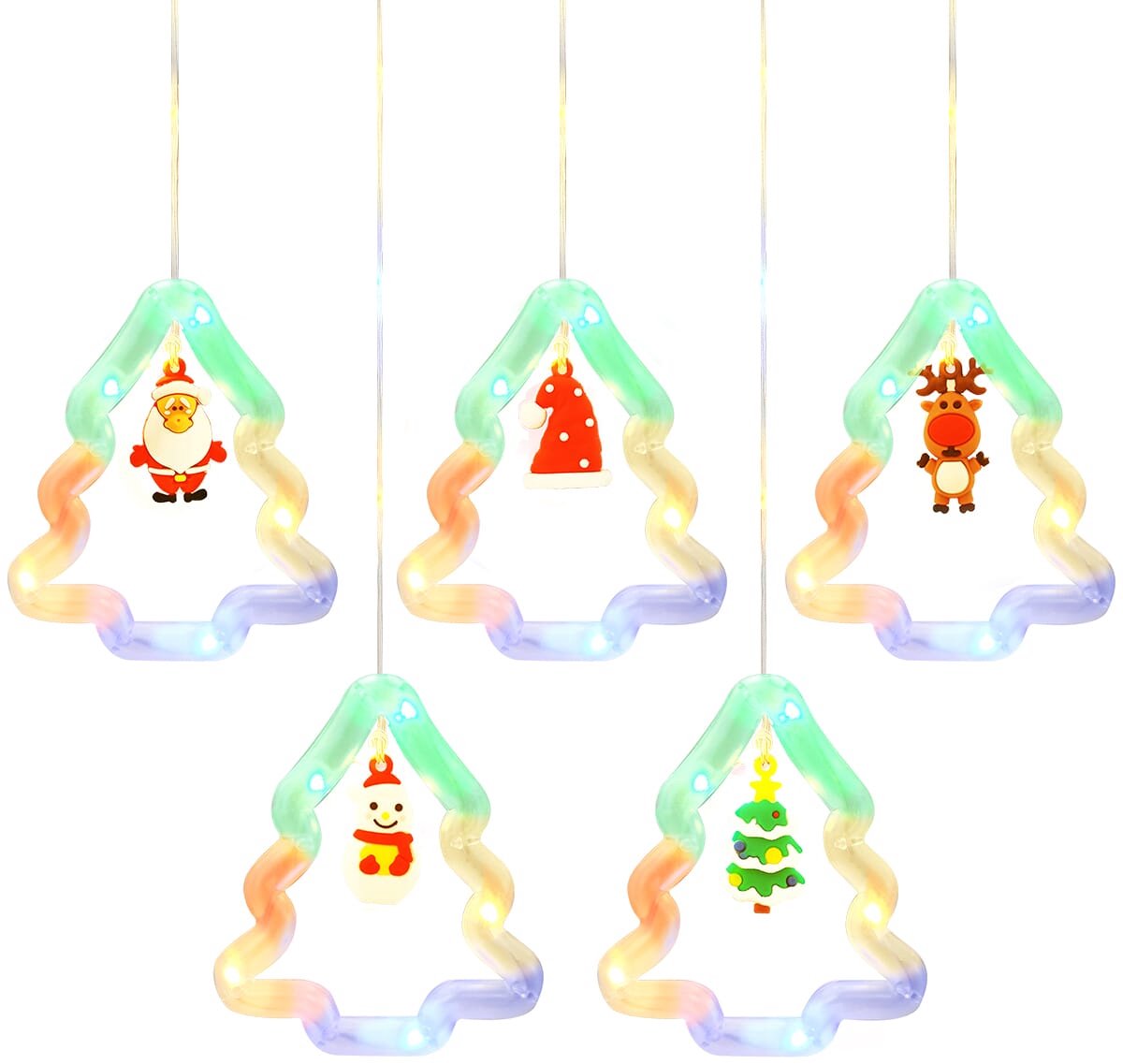 Kerstdecoratie Lichtslinger 3 Meter - 10 Lichtkerstbomen met Kerstfiguren - 12x10cm - Met Afstandsbediening - USB - RGB