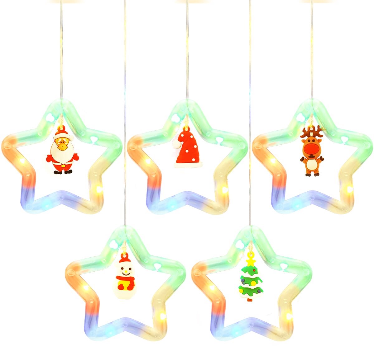 Kerstdecoratie Lichtslinger 3 Meter - 10 Lichtsterren met Kerstfiguren - 10x10cm - Met Afstandsbediening - USB - RGB