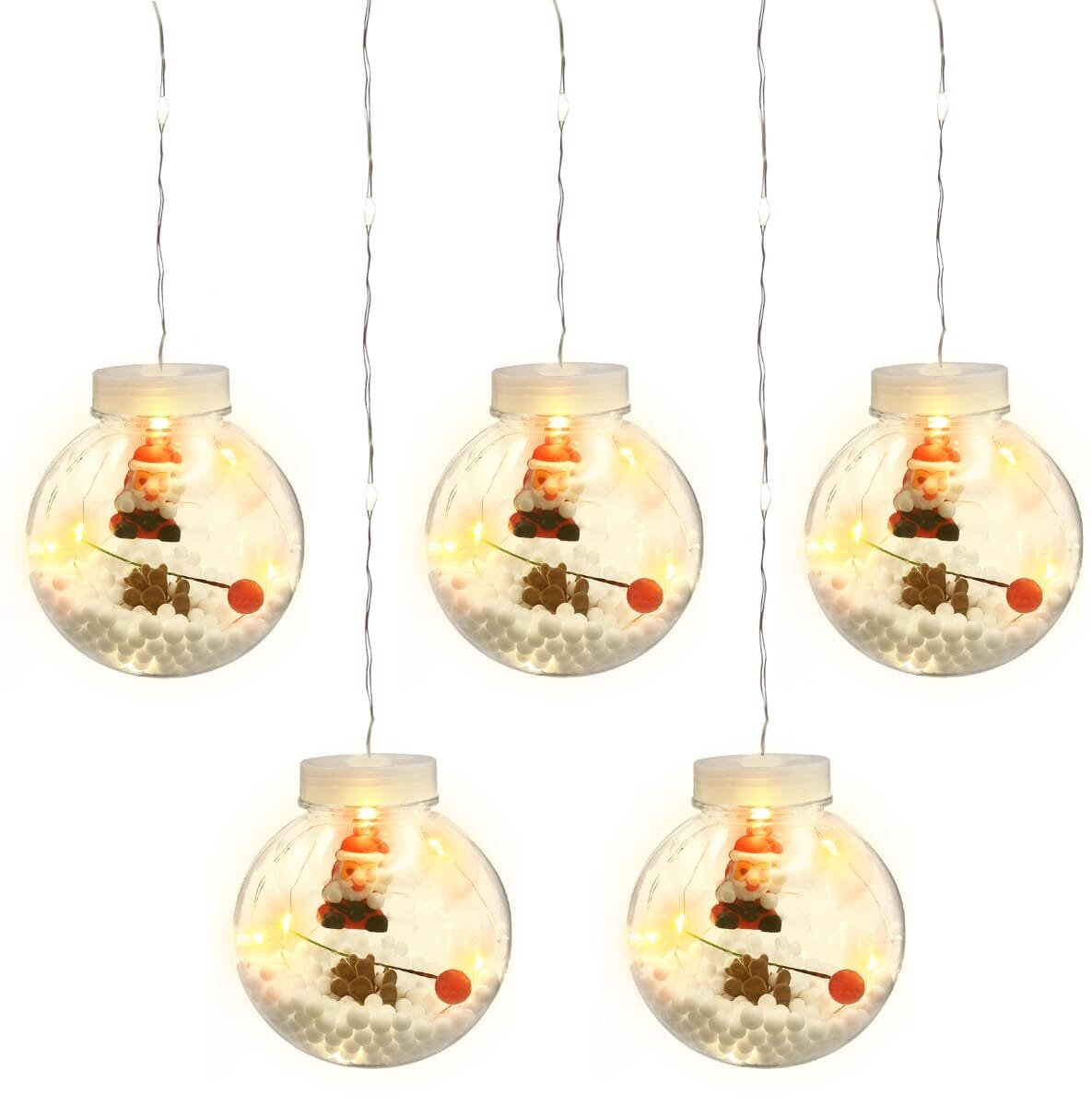 Kerstdecoratie Lichtslinger 3 Meter - 10 Verlichtte Kerstballen met Kerstman - USB - Warm Wit
