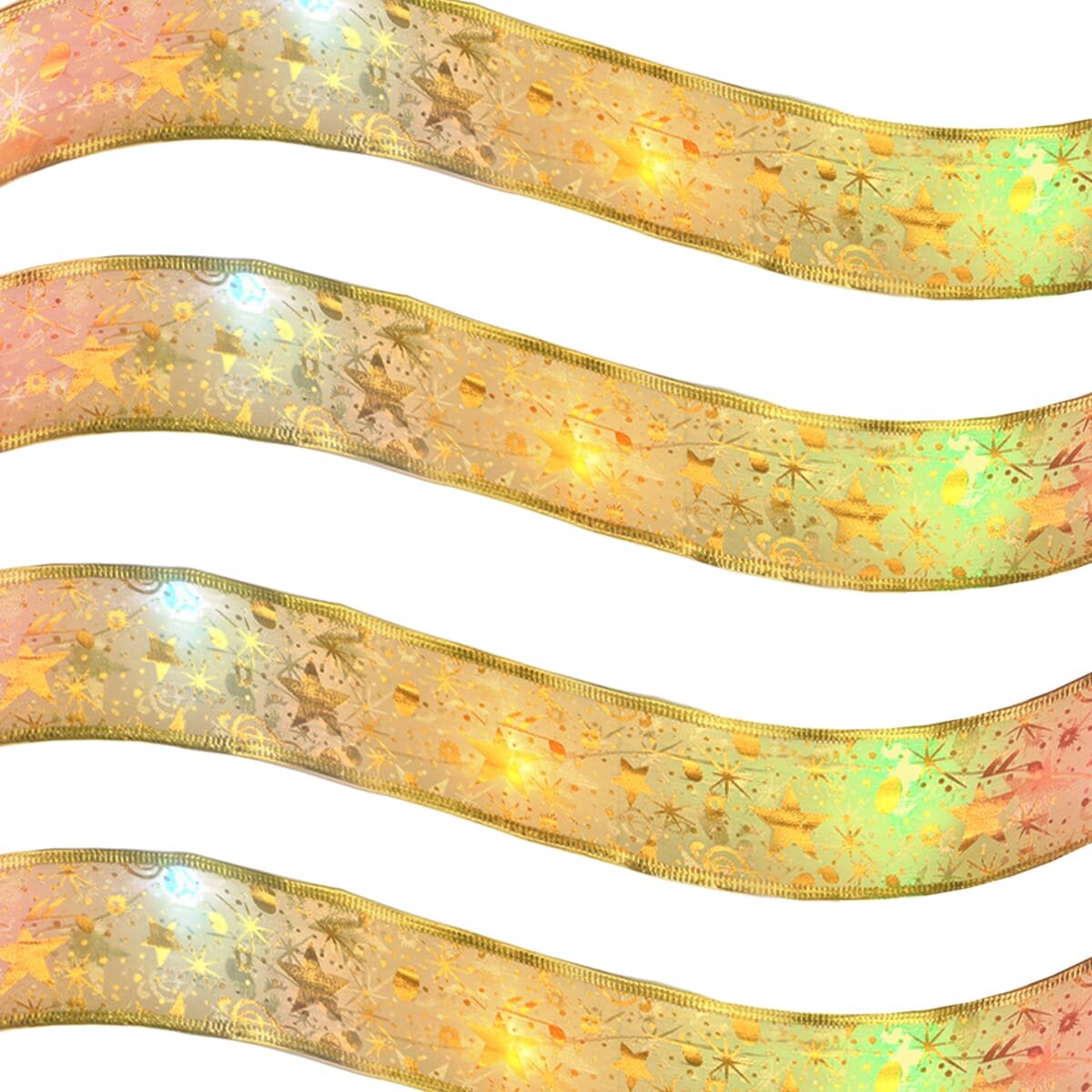 Kerstlint met Verlichting - 5m - Lint voor in de Kerstboom - Inclusief Batterijen - RGB Licht - Goud