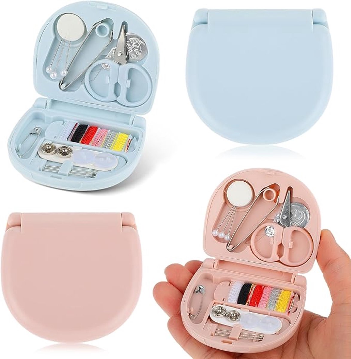 OIMG 2 stuks Mini naaidoos - Draagbare naaidoos - schattige en handige kleine naaldtas - naaikit voor volwassenen - plastic naaidoos met naald en garen - naaibenodigdheden en accessoires - met draden - schaar - naalden voor reizen - thuis