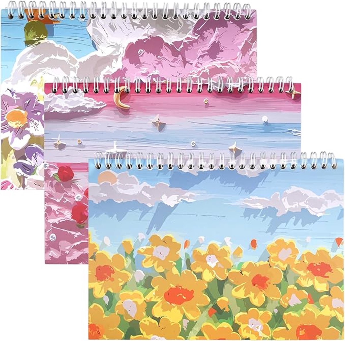 OIMG Set van drie lege stickerboeken - Vintage briefpapierset - Schetsboek - Dagboek - A5 stickerverzamelaarsboek - Herbruikbaar canvas waterdicht stickerboek - Voor het verzamelen van stickers - Geschikt voor meisjes, jongens en volwassenen