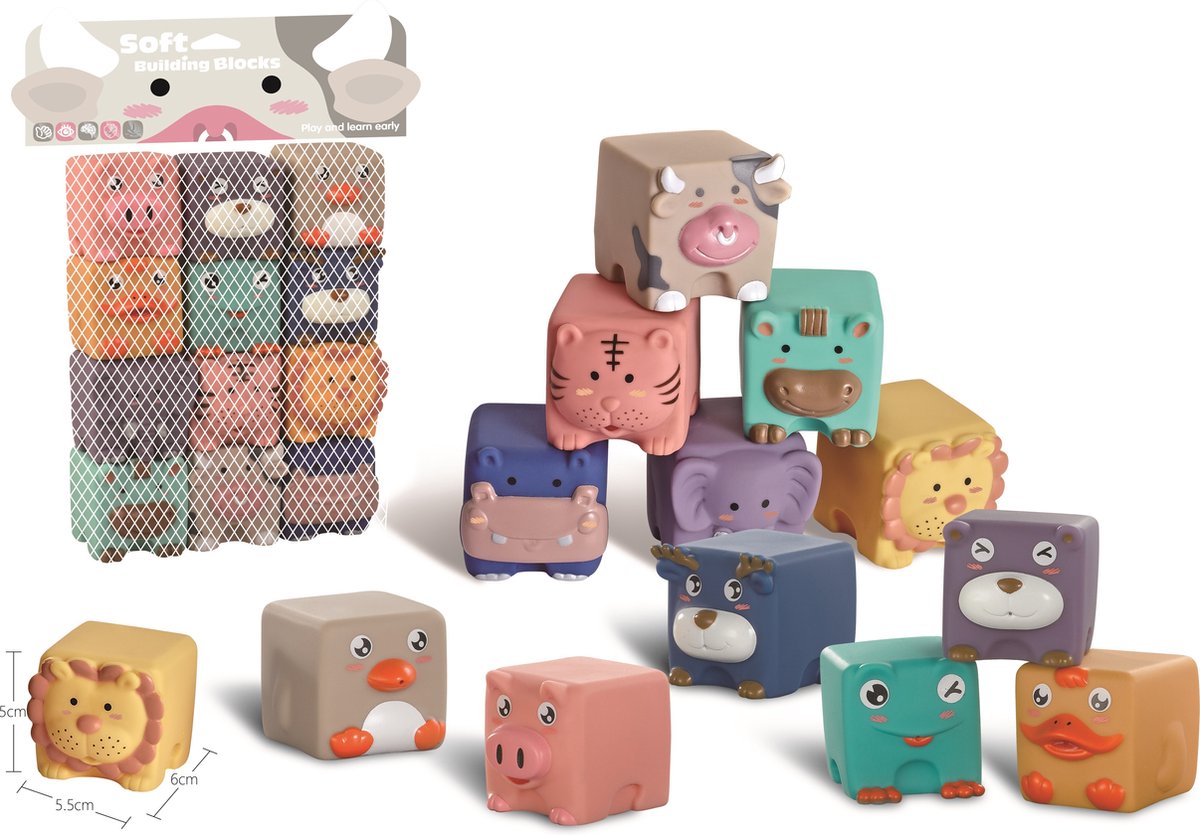 Zachte bouwblokken voor babys en kinderen 12 stuks - badspeelgoed - stapeltoren - stapelblokken - speelgoed 1 jaar - speelgoed 2 jaar