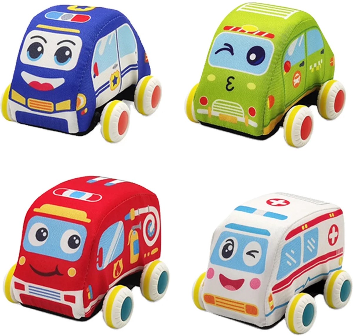 Zachte pull back autos 4 stuks - knuffelauto - knuffels - speelgoed 1 jaar - speelgoed 2 jaar - speelgoed 3 jaar