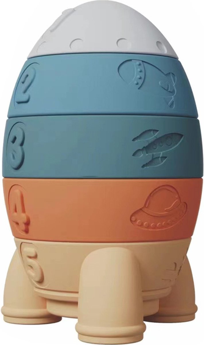 Zachte stapeltoren in de vorm van een raket - stapeltoren - vormenstoof - speelgoed baby - speelgoed 1 jaar - speelgoed 2 jaar