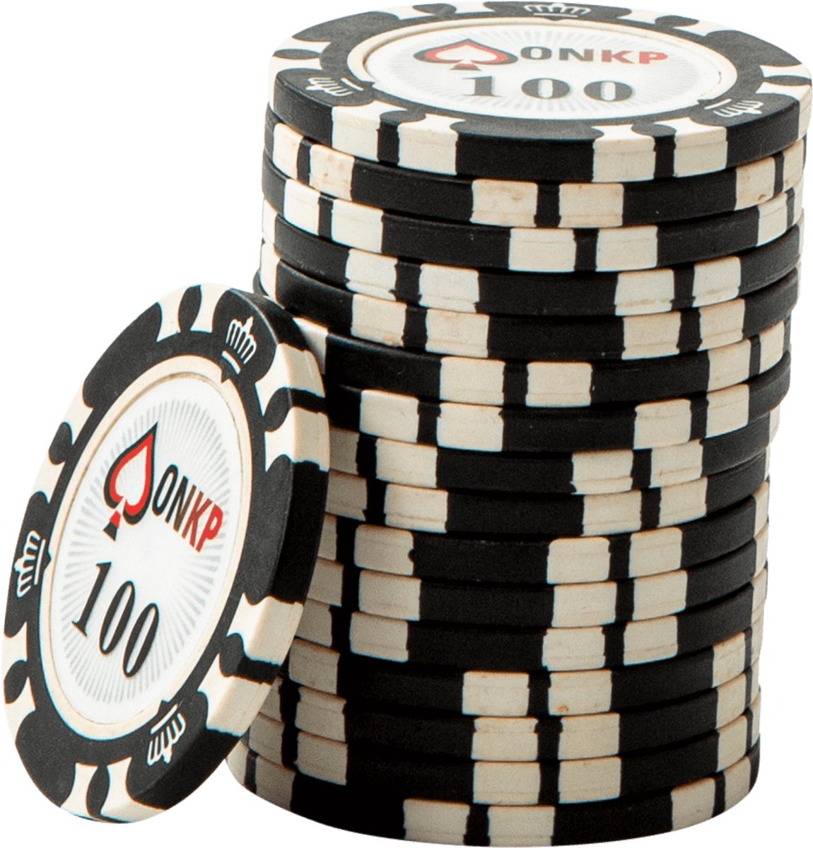 ONK Poker Chips 100 zwart (25 stuks) - pokerchips - pokerfiches - poker fiches - clay chips - pokerspel - pokerset - poker set