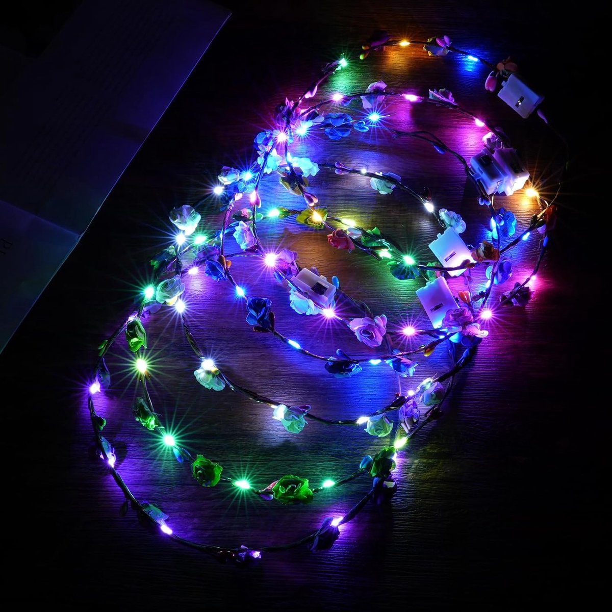 OUYLAF LED Bloemenkrans met Rozen - Bloemenkrans met verlichting - RGB Gekleurd - Lichtgevende Tiara Haarband - Decoratie Tiara Set - 10pcs
