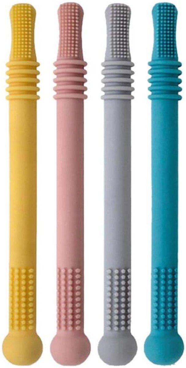 OUYLAF bijtketting meisjes - Bijtspeeltje - bijtspeeltje baby - Bijtspeelgoed - Baby speelgoed - Siliconen Bijtspeeltje met Houten Ring - Teether - Kraamcadeau - 4pcs