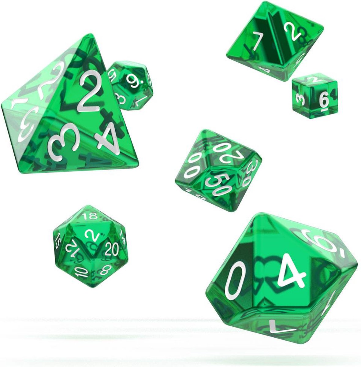 Groen / Green Doorzichtige / Translucent RPG Dobbelstenen set Oakie Doakie (7)