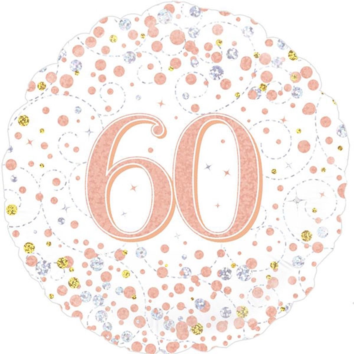 60th Sparkling Fizz Birthday White & Rose Gold Holographic
