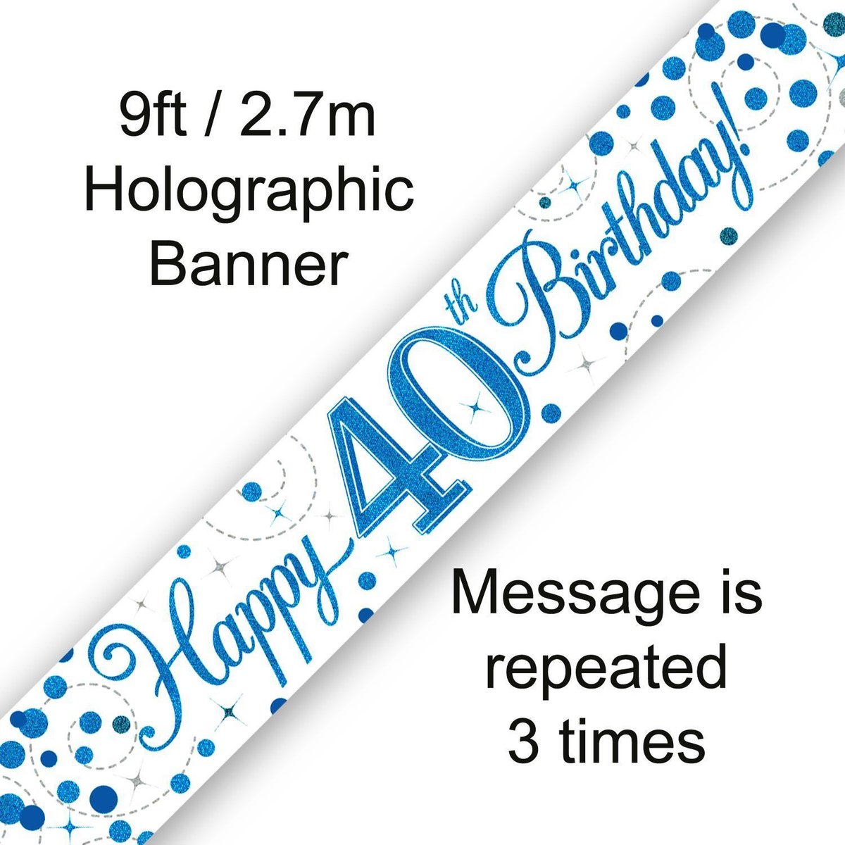Banner Happy 40 Birthday Blue Holographic