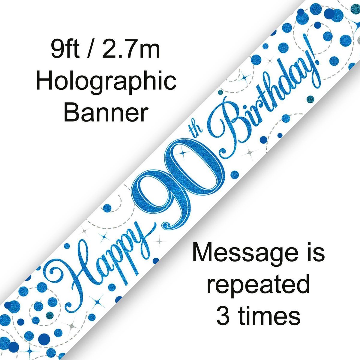 Banner Happy 90 Birthday Blue Holographic