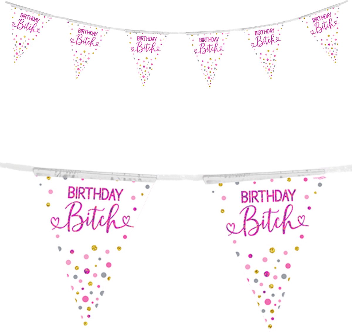 Oaktree - Vlaggenlijn Birthday bitch holografisch roze (3,9 m)