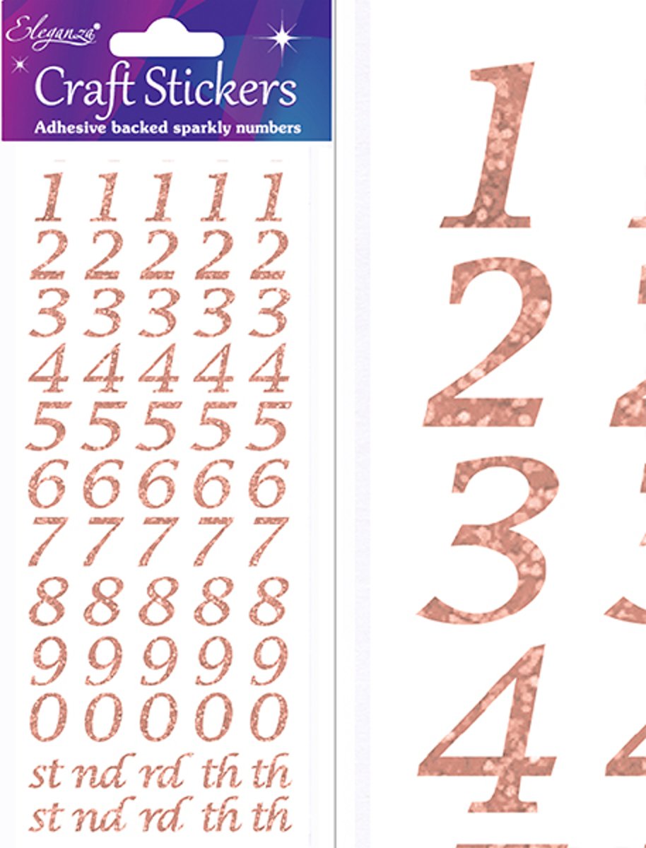 Stickers Cijfers Rose Gold cursief letter (per vel)