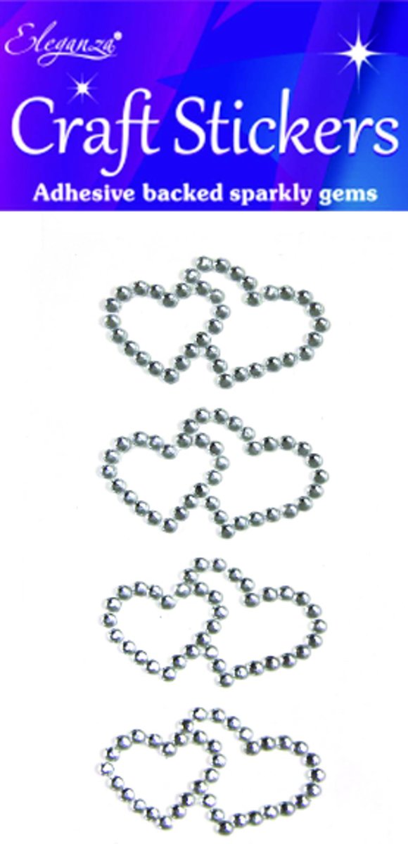 Stickers Diamanten Dubbele Hartjes Zilver (per vel)