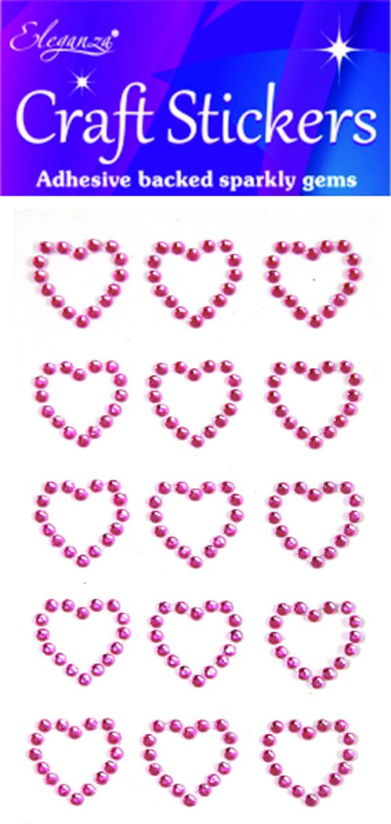 Stickers Diamanten Hartjes Roze (per vel)